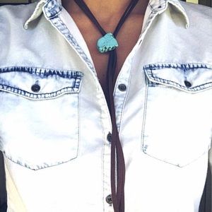 Turquoise Slab bolo Necklace